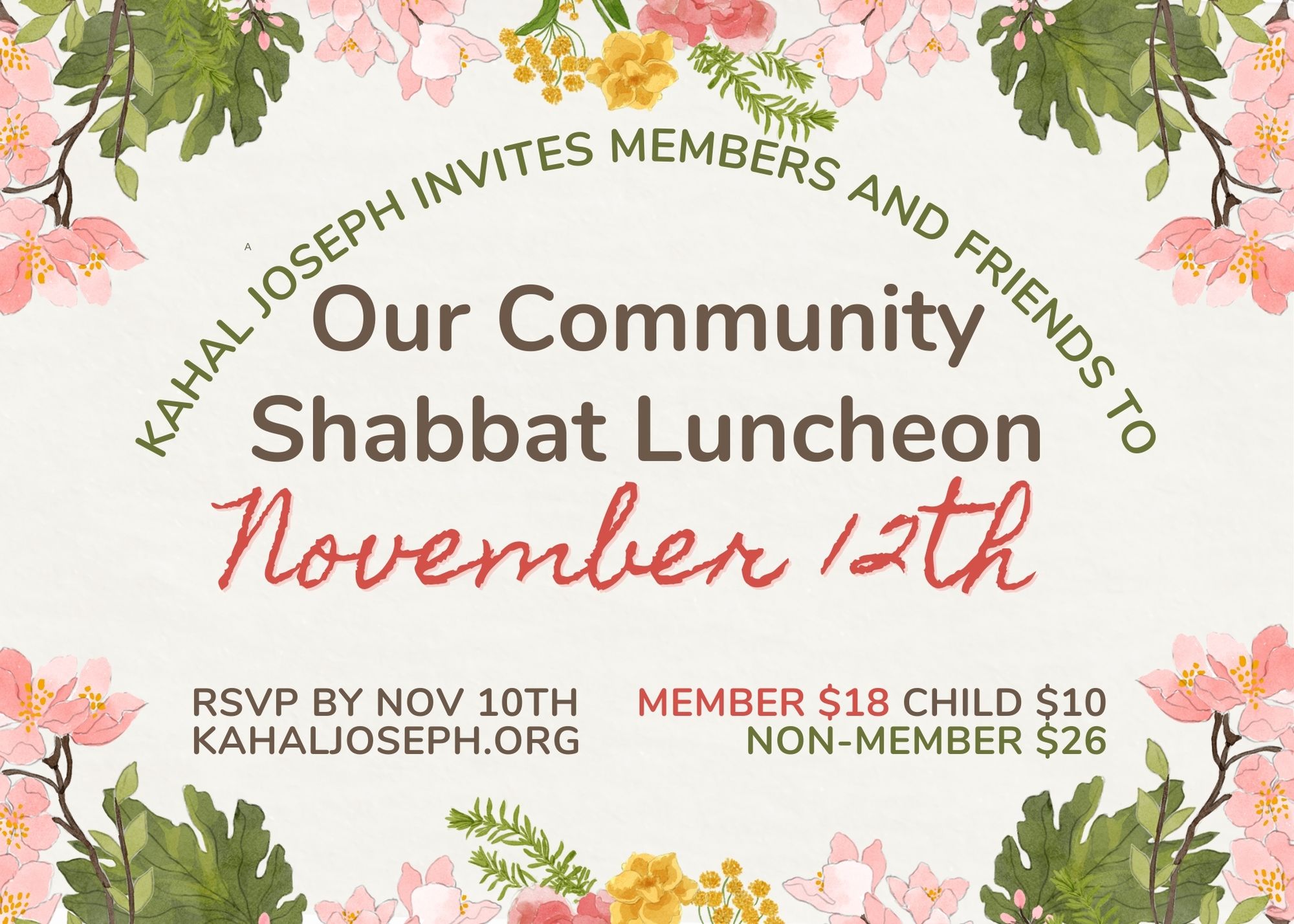 Shabbat Luncheon, Nov 12th