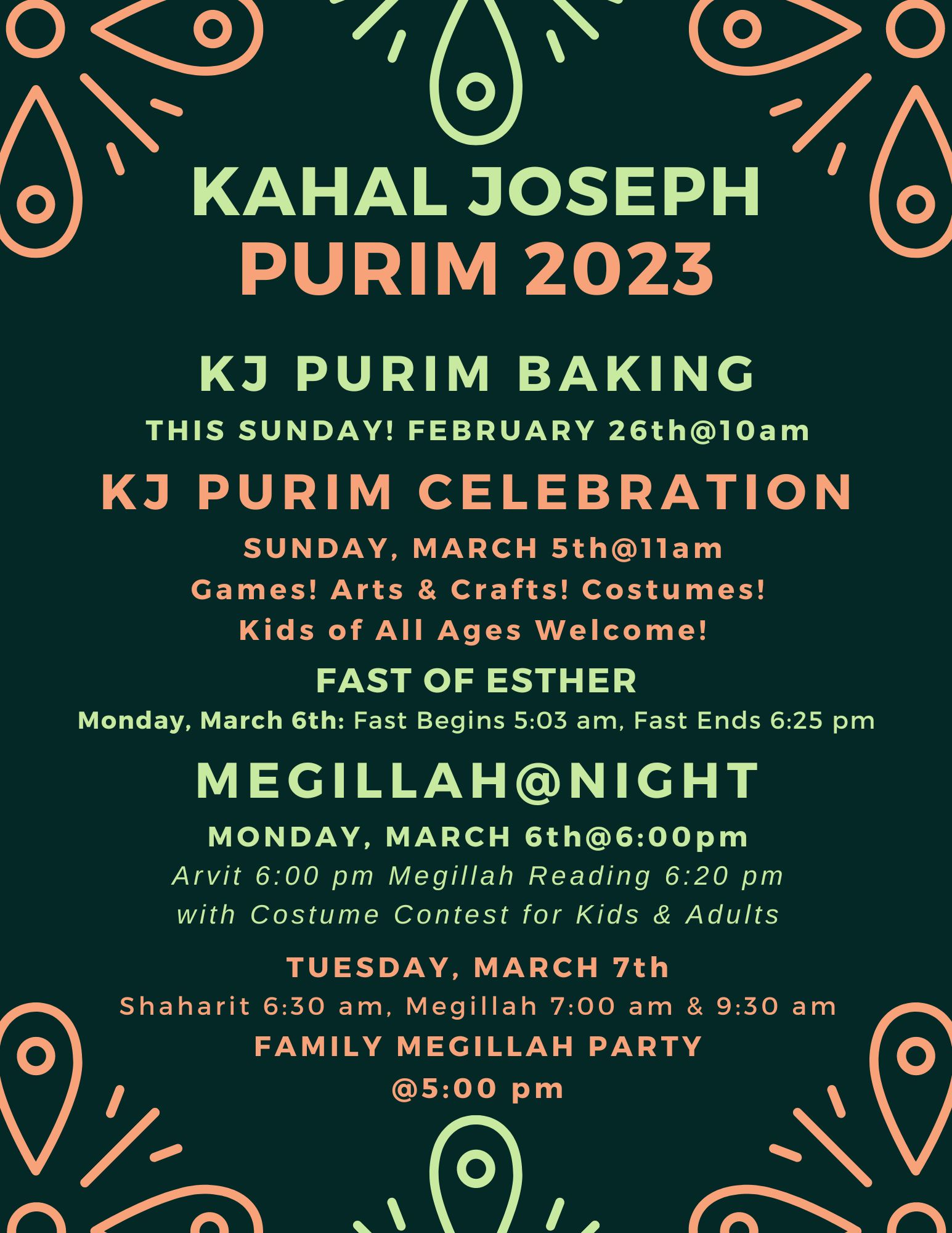 Save the Dates Purim 2023 Kahal Joseph Congregation